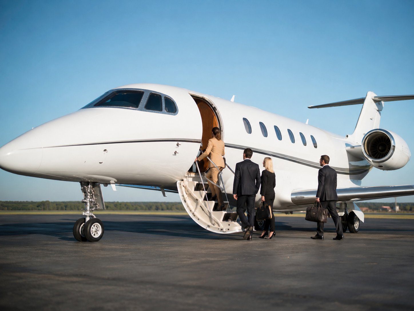 Private jet at sunset