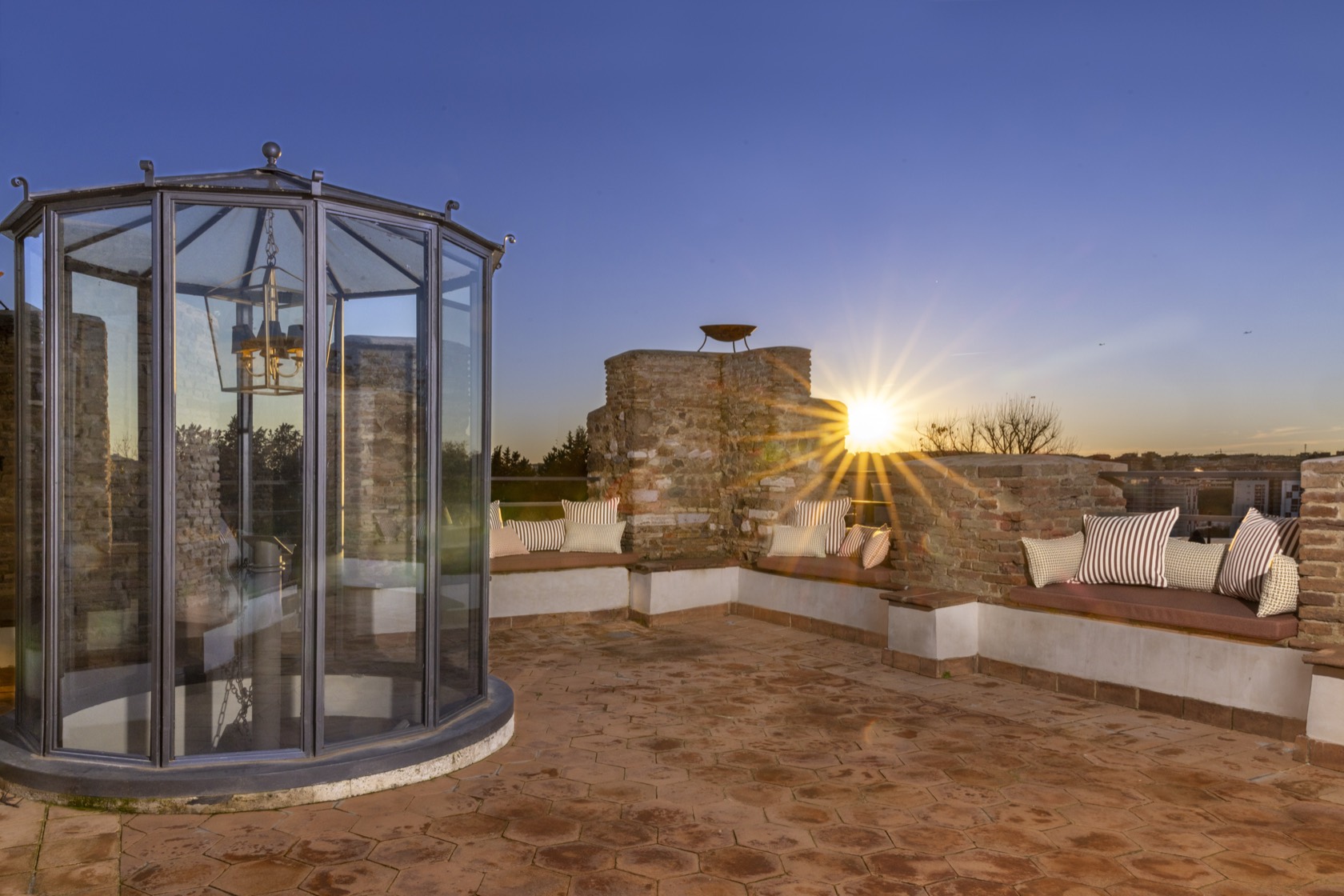 Glass terrace at sunset
